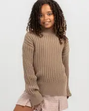 [Ava And Ever] Ava And Ever Girls' Cornell Crew Neck Knit Sweater in Taupe Size Large L Taupe