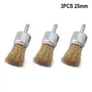 3pc 25mm Rotary Brass Wire Brush Crimp Cup Set Wheel For Drill Rust Removal-Tool