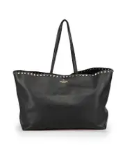 Black Leather Rockstud Tote Bag