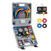 R1234Yf AC Gauge Set, 4 Way AC Gauges W Hoses R1234Yf R134A Quick Couplers Self