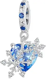 [DOYIS] Christmas Snowflake Charms Pendant for Pandora Bracelets,925 Sterling Silver Blue Heart Bead Charm,Birthday Jewelry for Her