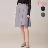 在飛比找momo購物網優惠-【PINK NEW GIRL】休閒造型剪接寬襬及膝裙 N26