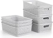 Jabykare 8 Pack Plastic Storage Baskets for Home Storage & Organisation- Storage Bins for Bathrooms, Kitchen, Cabinets, Countertop, Under Sink, Pantry Storage Organiser (Light Grey)
