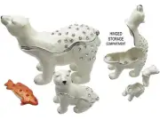 RUCINNI Polar Bear & Cub w Fish Jeweled Trinket Box