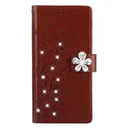 Plum Blossom Pattern Diamond Encrusted Leather Case for Galaxy A6 ,with Holder & Card Slots(Plum brown)