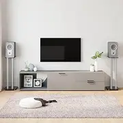 VRAXO Speaker Stands 2pcs Black&Silver Tempered Glass 3 Pillars Design -9.48KG,51803