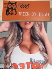 RARE HOOTERS Girl Uniform PREMIUM Halloween Name Tag Pin Badge TRICK OR TREAT