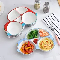 在飛比找蝦皮購物優惠-創意兒童餐盤陶瓷早餐寶寶飯盤餐具可愛分格盤子卡通汽車 AJP