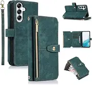 [UEEBAI] Wallet Case for Samsung Galaxy A56 5G, 9 Card Slots Retro Leather Wallet Shockproof Flip Cover with Hand Strap Card Slots Zipper Pocket Kickstand Handbag Magnetic Closure - Retro Green