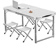 BAOJUHUIKANG 120CM Folding Portable Camping Table, Height Adjustable, Outdoor Waterproof Aluminium Lightweight Portable Table, Suitable for Picnic Barbecue Beach Dining