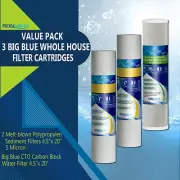 Big Blue CTO Carbon Block & 2 Sediment Water Filters 4.5" x 20" Cartridges Set