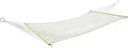AIMALL 74.8 x 102 Inch Single Mesh Hammock, Thickened Cotton Rope with Wooden Spreader Bars, Durable Outdoor and Indoor Hanging Swing for Adults