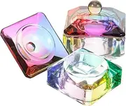 Generic 2 Pcs Colorful Crystal Cup Manicure Glass Crystal Cup with Lid 2pcs -12# Colorful Pattern Quadrilateral Fake Hand Hair Dye Bowl and Brush Kit Nail Polish Display Holder