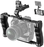 NEEWER Universal Camera Cage with Top Handle & Cold Shoe Monitor Mount, Arca Type Camera Gimbal Stabilizer Video Rig, Dual Handgrips & 3/8" for ARRI Compatible with SmallRig Accessories, CA016T+MA006