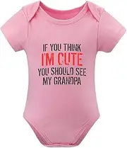[WOOYONGING] If You Think I'm Cute You Should See My Grandpa Cute Newborn Outfits Short Sleeve Baby Boy Romper White Newborn on