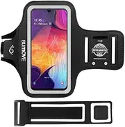 Galaxy A20/A50 Armband, BUMOVE Gym Running Workouts Sports Cell Phone Arm Band for Samsung Galaxy A50/A20/A70/A80 with Key/Card Holder (Black)