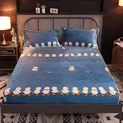 Coral Fleece Fitted Sheets Plus Fleece Winter Thick Warmth Flannel Bed Cover King and Queen Fixed Bedspread-Happy_Duck_200*220cm+30cm(1pcs)