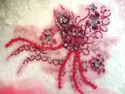 Embroidered 3D Applique Fuchsia Silver Floral Sequin Patch 14" (DH75)