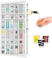 ILOT Shot Glass Display Cabinet Solid Wood - Large Display Case for Collectibles | Man Cave Accessories | UV Protection Acrylic Door | Wall Mounted Black Shadow Box | 52 Divided Slots | 32"x17"White
