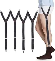 [NICENEEDED] 4PCS Shirt Stays for Men, Adjustable Elastic Garter Straps Sock Non-slip Clamps, Shirt Garters Holder Straps Sock Garters with Y-Style Design Black, Black