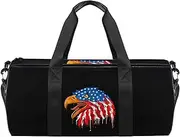 EGGDIOQ American Flag Print Bird Designed Travel Duffel Bag Luggage Tote Bag Gym Sports Bag for Man Women