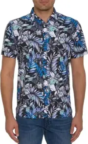 $178 Robert Graham Farrell Orchid Print Short Sleeve Stretch Button-Up New