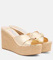 [Jimmy Choo] Jimmy Choo Leda 100 leather platform wedge sandals AU 8 gold
