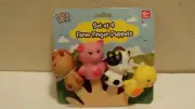 Play & Learn Set of 4 Farm Finger Puppets New on Card Horse Pig Cow Chick