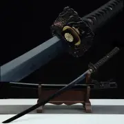 40'' All Black Japanese Samurai Sword Katana T10 Steel Clay Tempered Razor Sharp