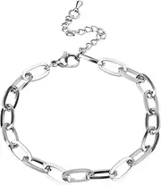 [Mikovivi] Bracelet for Men, Titanium Steel Men Wrist Bracelets Silver Cool Chain Bracelet Cuban Link for Man Friend Father Husband Jewellery Gifts, Medium, No Gemstone