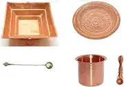 Indian Cultural Copper Havan Kund 12 inch with Copper Om Gayatri Mantra Plate 8 inch with Copper Panch Patra and Hawan Achmani Spoon 10 inch Havan Kunda Agnihotri Poojan Purpose Religious Item