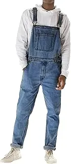 [Aosufei] Men's Adjustable Straps Cargo Bib Overalls Casual Stylish Denim Jumpsuit Comfort Solid Loose Outdoor Overalls