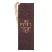 Brown Faux Leather Bible Verse Bookmark w/Ribbon: Be Still & Know - Psalm 46:10
