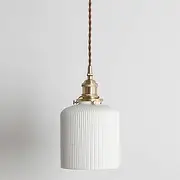 Modern Chandeliers Ceiling Light,Ribbed Ceramic Pendant Light Kitchen Island Lighting Fixture Brass Ceiling Lamp White Hanging Lights Over Sink E27 Suspended Lamps for Bedroom Hallway Dining Room (A)