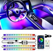 Car LED Interior Light Neon Lights for Car 12v RGB Interior Light Strip Dreamcolour for Footwell Light Strips USB with App Control RGBIC Multicolor Under Dash Car Light Motorcycle Lights Pack of 4