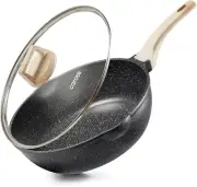 12" Nonstick Deep Frying Pan w/ Lid, 5.5Qt Skillet, Induction, PFOA-Free