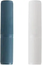 HAIKING Travel Toothbrush Case, 2 Pcs Plastic Portable Toothbrush Holder for Travel, Storage, Camping(White, Blue)