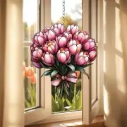 Pink Tulip Flowers Acrylic Suncatcher, Garden Decor and Gift for Mom