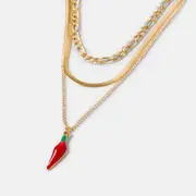 3 Pack Chilli Layered Necklace - Gold Tone