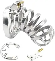 SAHOOSAFETY SM Chastity Cage Stainless Steel Men's Penis Cage Chastity Belt With Spiked Penis Ring CBT BDSM Bondage Sex Toys for Men(45mm)