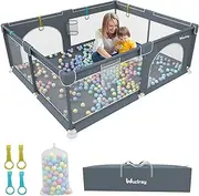 Wuciray Baby Playpen 200 x 160 cm, Extra Large Baby Play Pen with 50 Ocean Balls, 4X Pull Rings, Non-Slip Playpen for Toddlers with Durable Zippered Door, Storage Bag for Outdoor Use