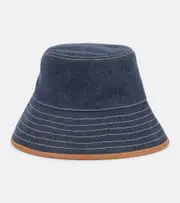 [Loro Piana] Loro Piana Zita leather-trimmed denim bucket hat UK 6 5/8 blue