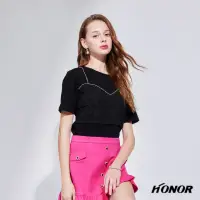 在飛比找momo購物網優惠-【HONOR 山形屋】水鑽編織造型上衣