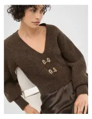 [Seed Heritage] Lofty Ring Detail Knit in Dark Espresso Marle