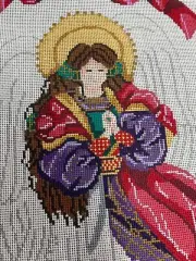hand painted needlepoint canvas RED ANGEL STOCKING