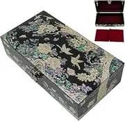 February Mountain Mother of Pearl Large Jewelry Box with Ring Tray - Handmade Unique Gifts for Women - Abalone Shell Keepsake Decorative Box