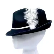 Wool Felt Fedora Hat Black White Feather Theatre Costume Cosplay Lot 9 Adult M