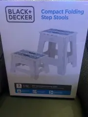 Black + Decker Compact Folding Step Stool Two Pack 9 inch and 16 inch Tall White