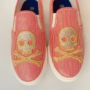 NIB Boden Embroidered Skull Crossbones Striped Canvas Kids Sneakers Shoes Sz 12