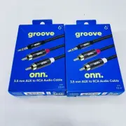 TWO New 3.5mm AUX to RCA Audio Cable 6 foot Cord NIB Onn.